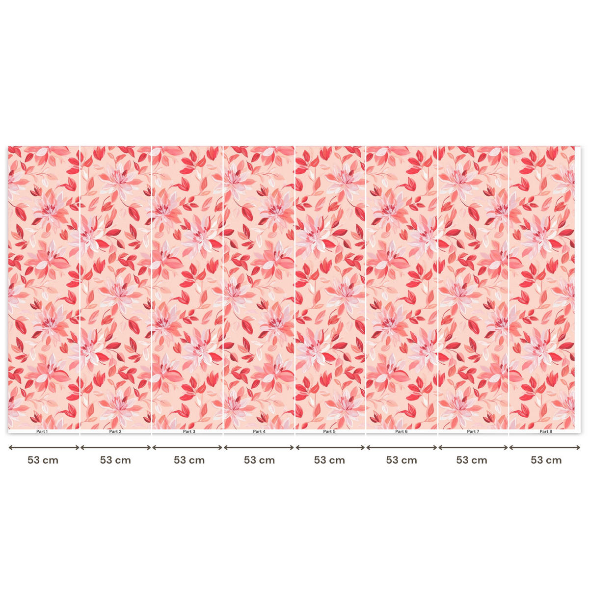 TAPETE - Botanisch - Blumen - Rot - 450x220 cm - Koralle, Papier (450/220cm) - OnlyWow