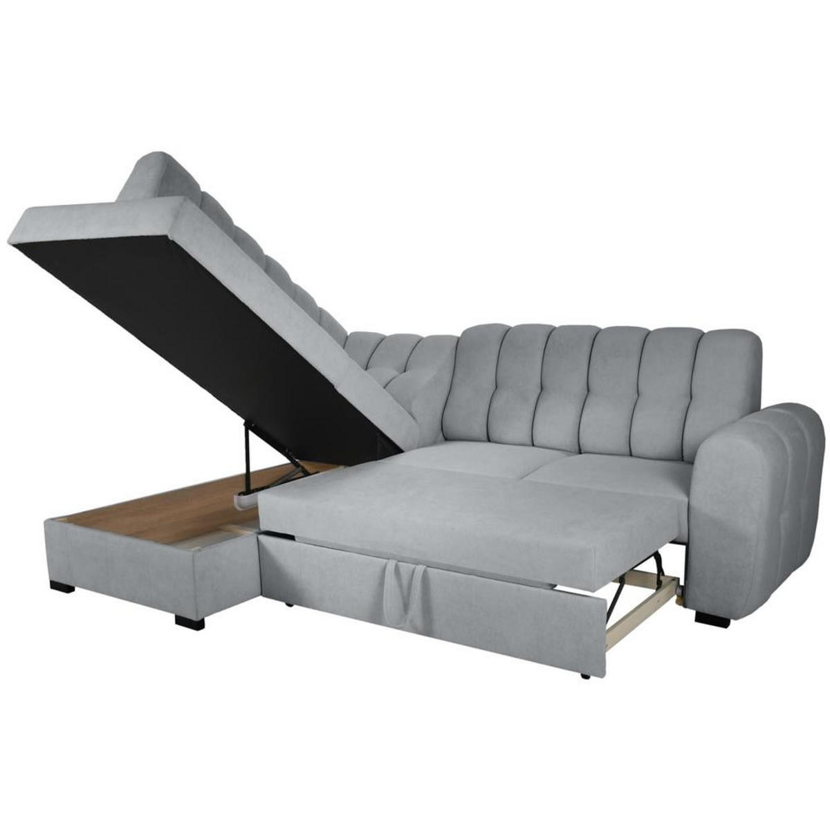 ECKSCHLAFSOFA Zoja links hellgrau - Hellgrau/Schwarz, Textil (261/193cm) - Beautysofa