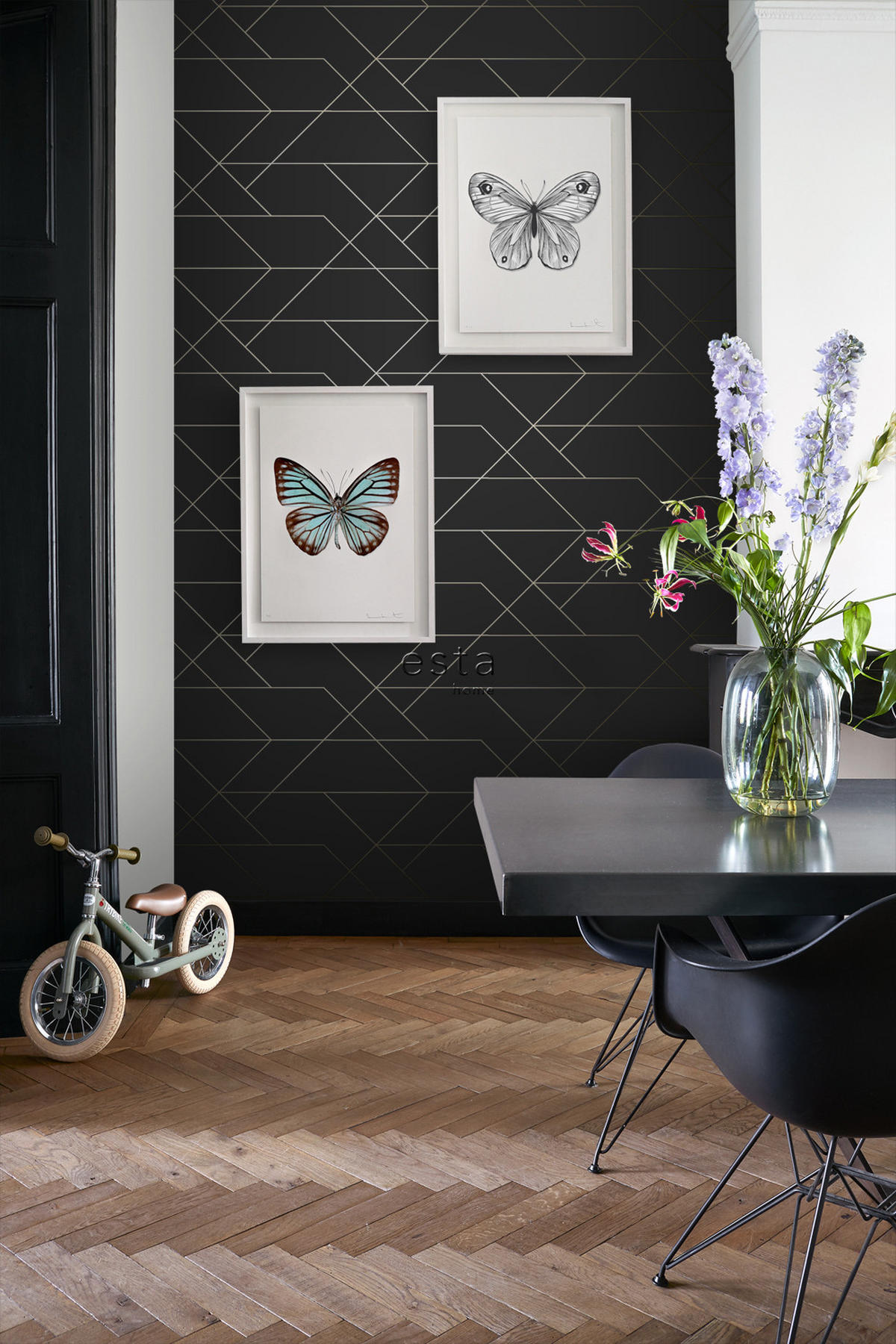 TAPETE grafische Linien 53 cm x 10.05 m - Schwarz, Papier (53/1000cm) - ESTAhome