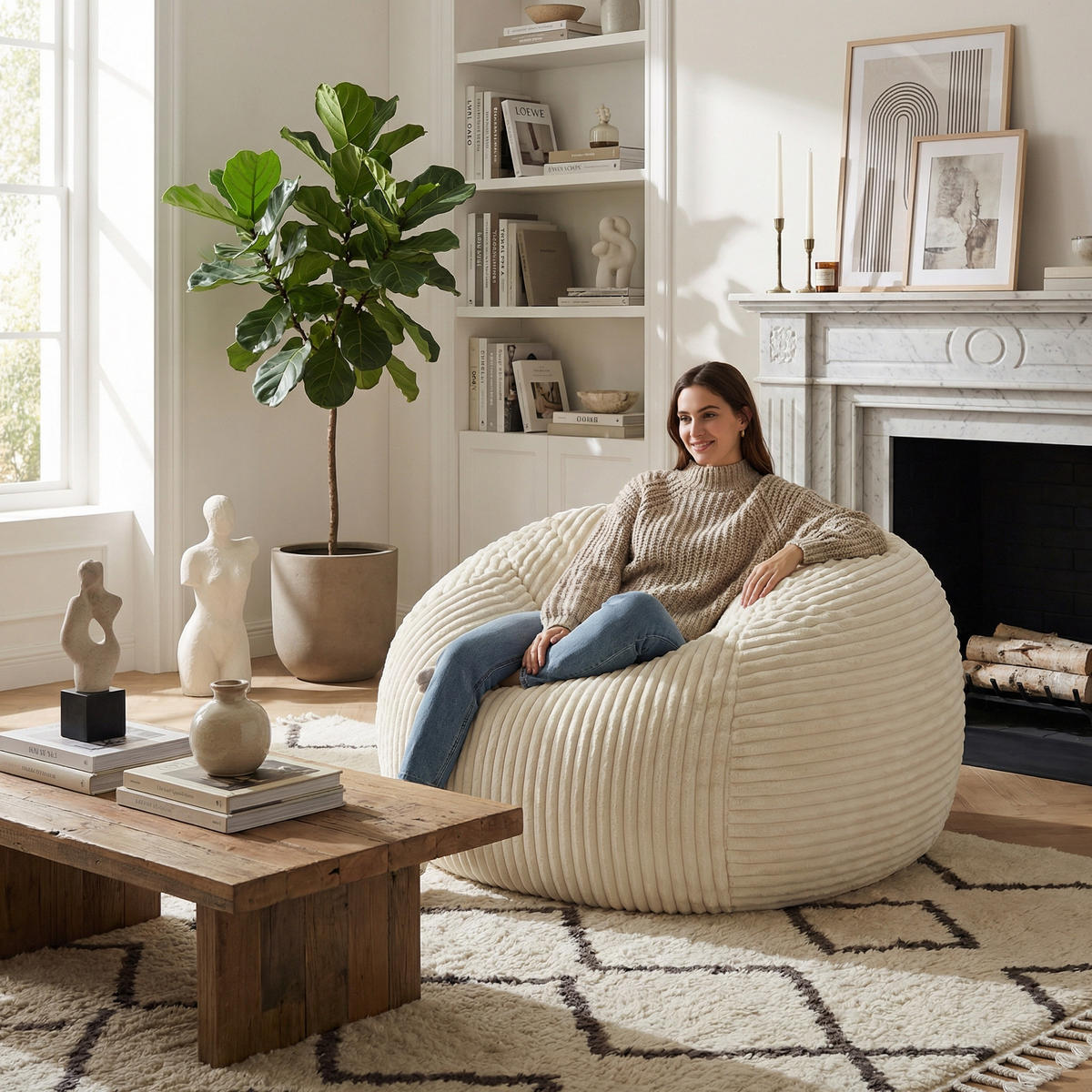 SITZSACK XXL Beige aus edlem Cord Ergonomischer Montagefrei - Beige, Textil (34/24/34cm) - Urban Meuble