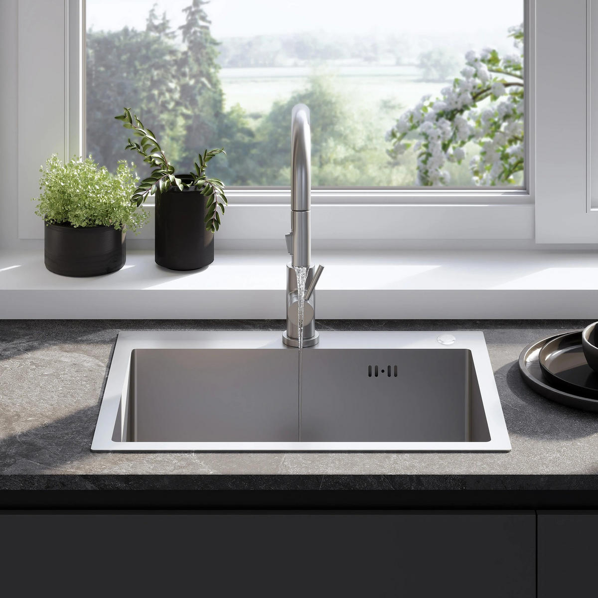 EDELSTAHLSPÜLE Rea Liam Brush Nickel mit Küchenarmatur - Nickelfarben, Metall (45/18.5/58cm) - REA