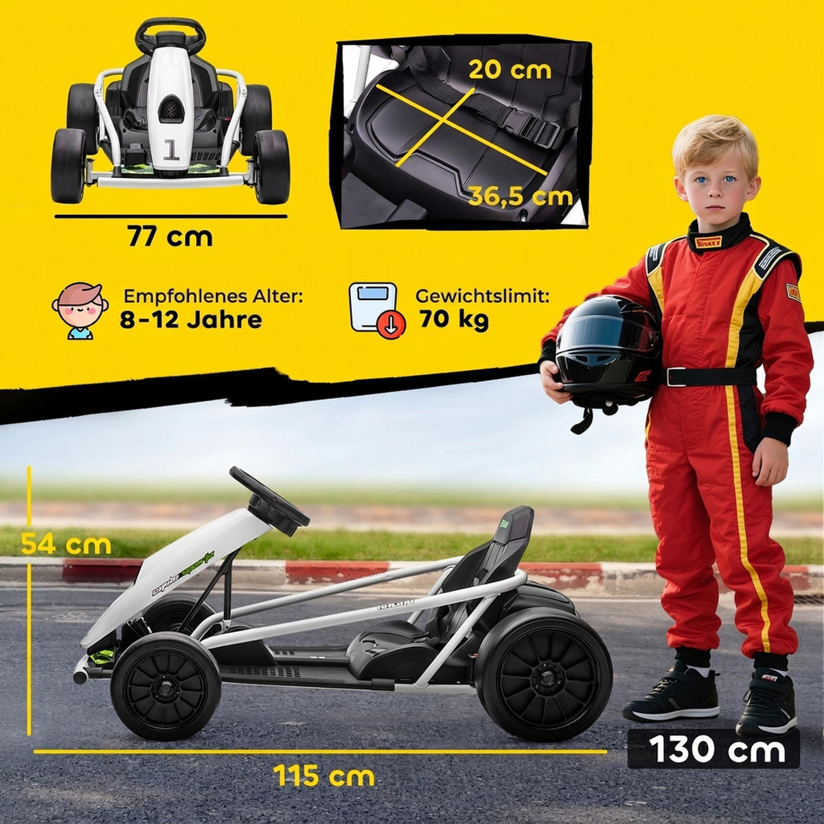 ELEKTRO-GO-KART Kunststoff Metall Weiß - Weiß, Kunststoff (115/77/54cm) - HOMCOM