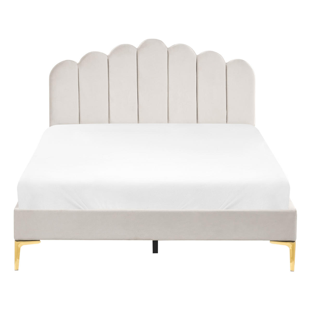 POSTEL s roštem 140/200 cm Sametová látka Krémově bílá Sauvian - krémová, textil (140/200cm) - Beliani