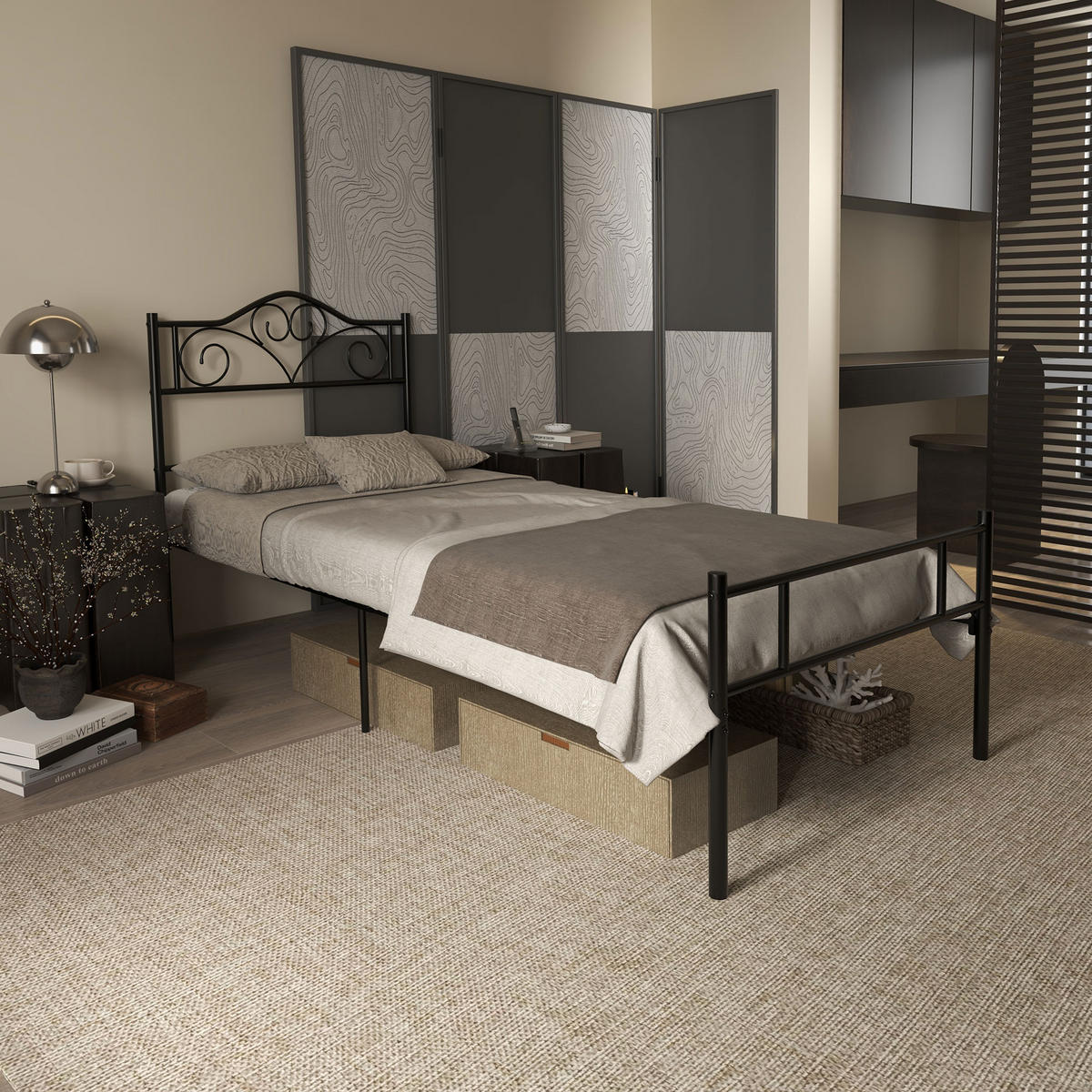 BETTRAHMEN aus Stahl 211/95/106 cm - Schwarz, Metall (90/200cm) - HOMCOM