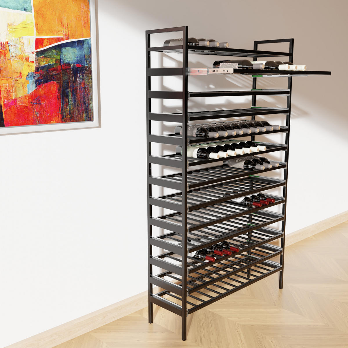 WEINREGAL Amarone Metall,Schwarz, Für 156 Weinflaschen 170/100/30cm - Schwarz, Metall (30/170/100cm) - Metalo Pro