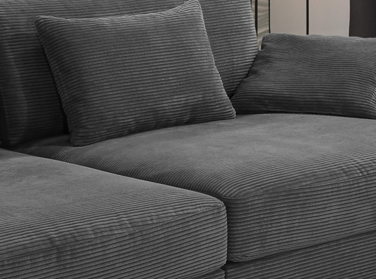 BIG-SOFA mit Federkern B290/T135/H90 cm extratief, Liegefläche 122x240 cm, Cord Dunkelgrau / 15249 - Dunkelgrau/Schwarz, Kunststoff/Textil (290/90/135cm) - luma-home