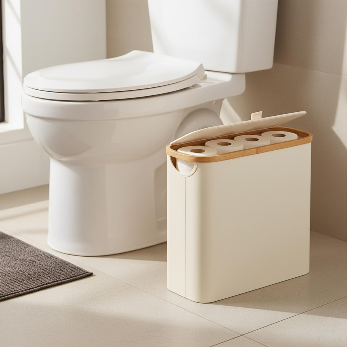 TOILETTENPAPIER-AUFBEWAHRUNG - Beige, Holz/Textil (43/38/17cm) - Relaxdays