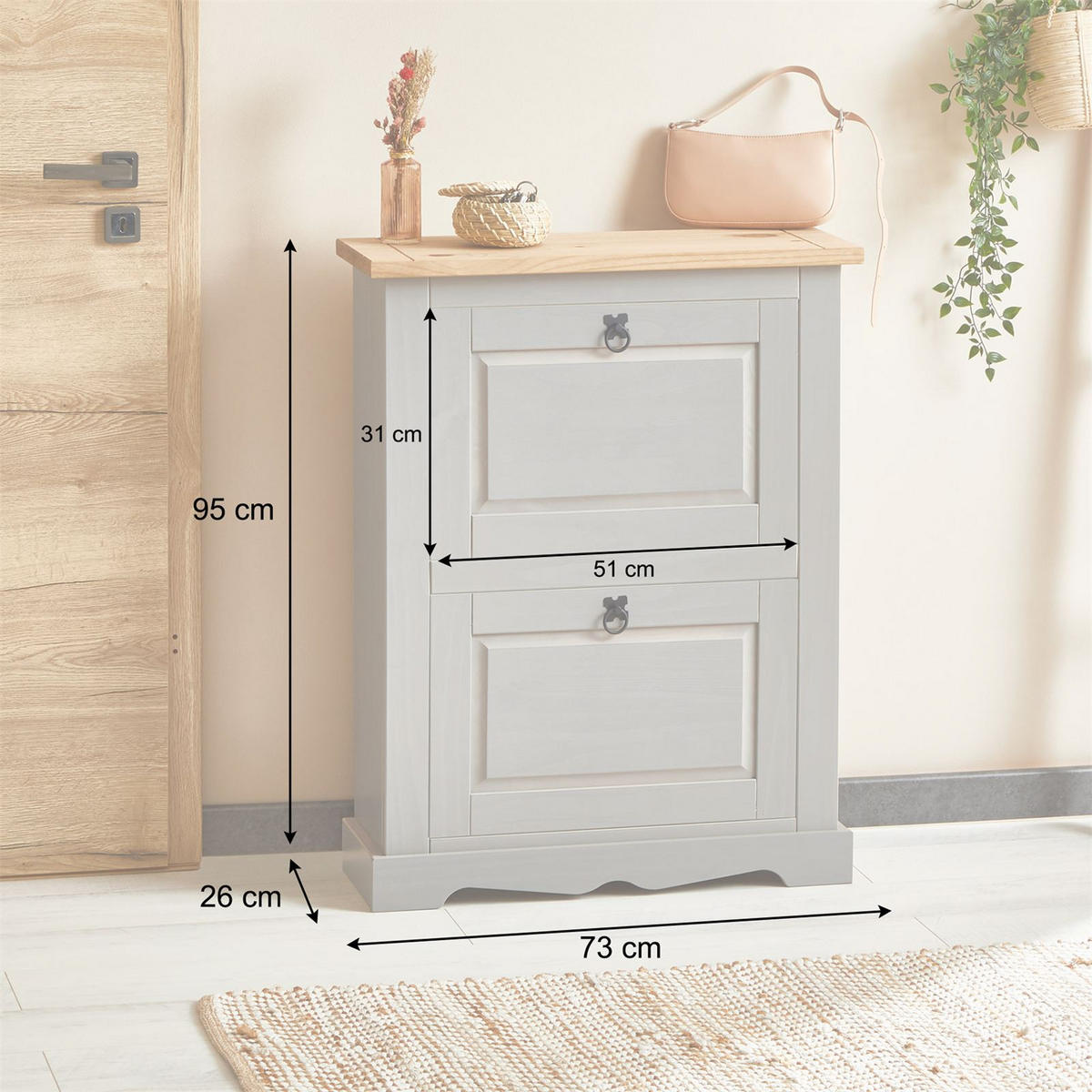 SCHUHKIPPER TEQUILA - Braun/Grau, Holz (73/95/26cm) - IDIMEX