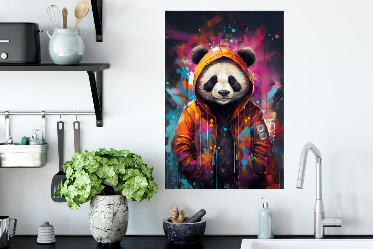 WANDTATTOO Panda - Jacke - Graffiti - Orange 40x60 cm - Orange, Kunststoff (40/60/0.1cm) - MuchoWow