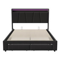 POLSTERBETT 160x200 cm - Doppelbettmit hydraulischem Stauraum - Schubladen und LED-Beleuchtung - ohne Matratze - Dunkelgrau - Dunkelgrau, Textil (160/200cm) - DELFA