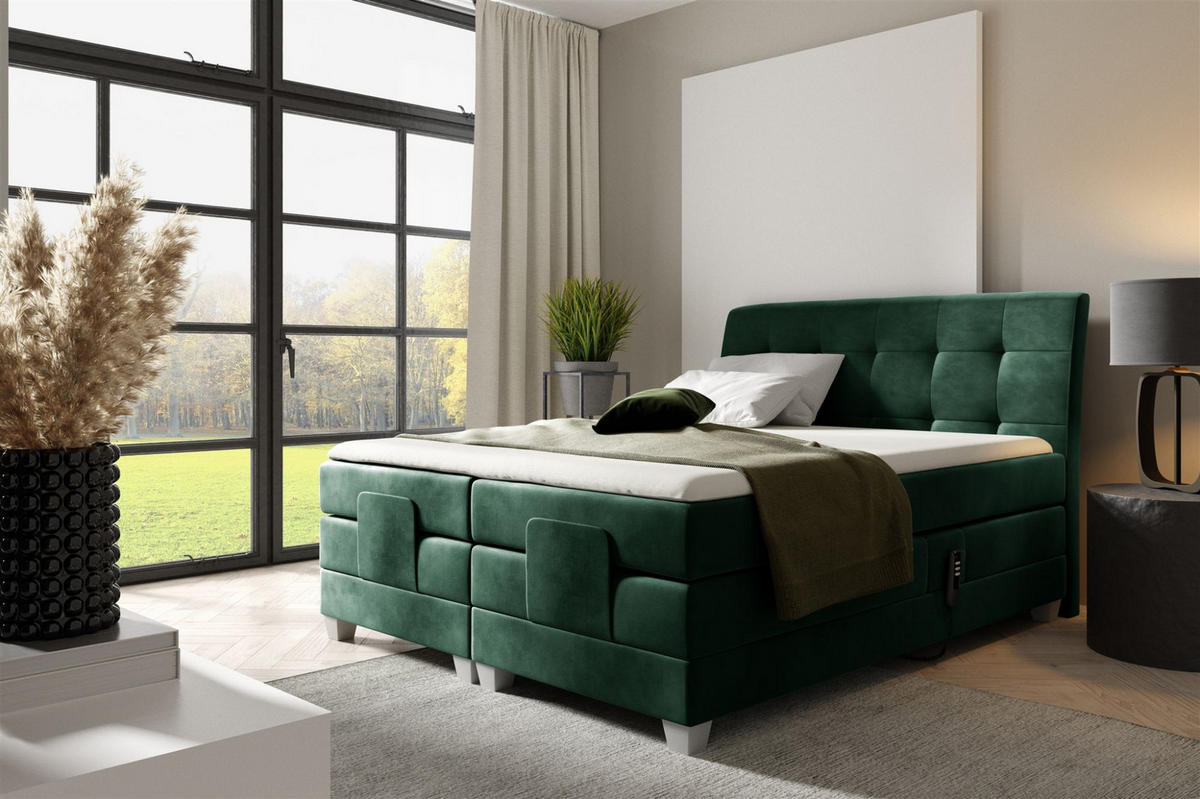 BOXSPRINGBETT Elektrisch Franco - Grün, Holzwerkstoff/Textil (120/200cm) - Fun Möbel