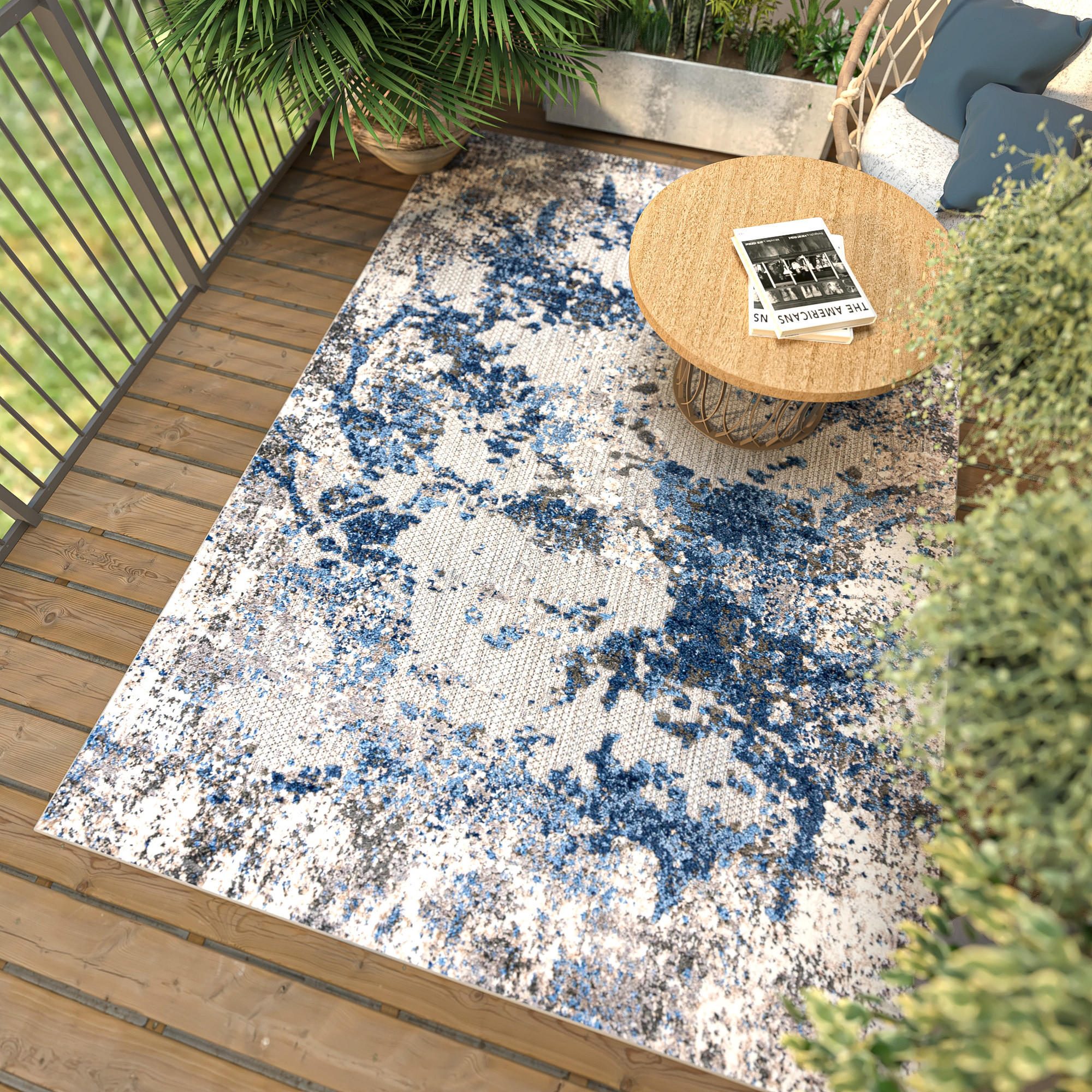 TEPPICH In-Outdoor Bunte Abstrakt - Kurzflor Rechteckig - 80 x 150 cm - Blau, Textil (80/150cm) - Mazovia