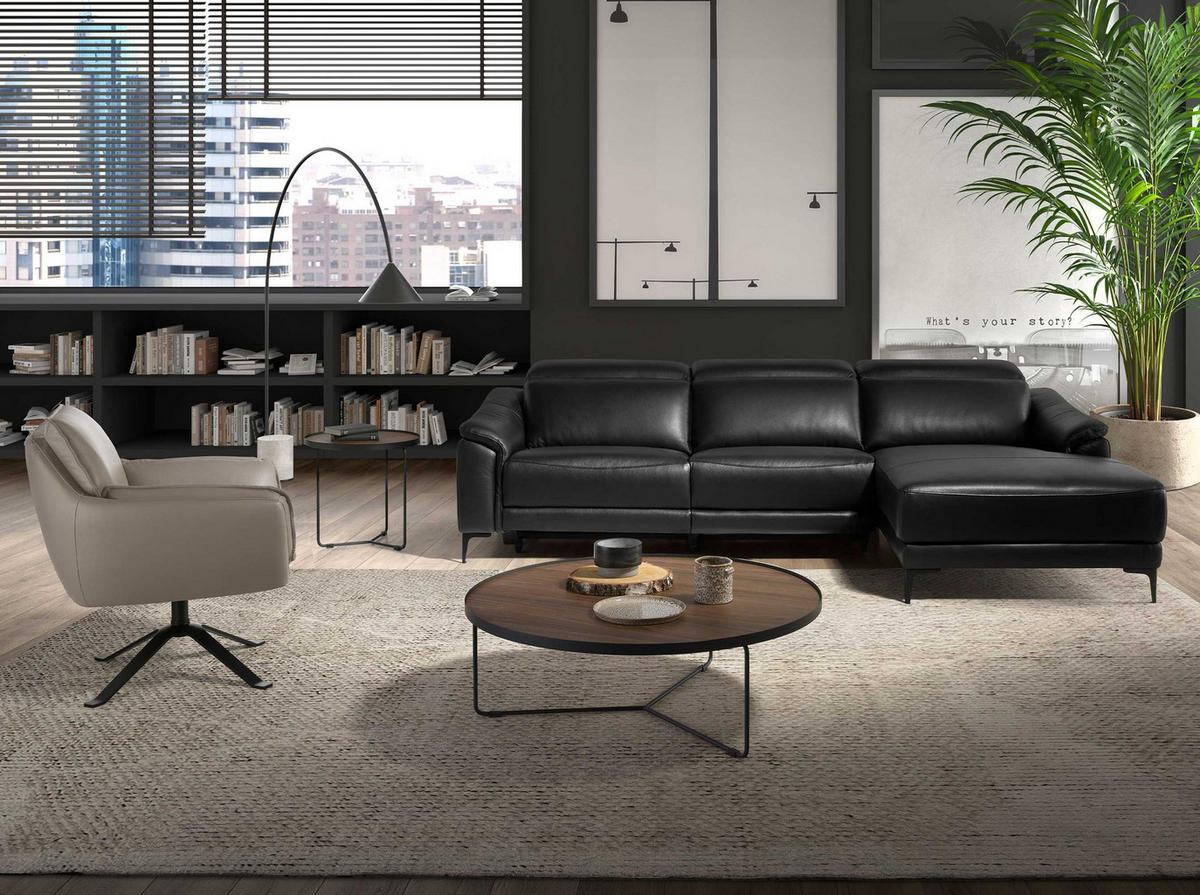 DUNKELGRAUER Leder-Drehsessel - Dunkelgrau/Anthrazit, Leder/Metall (77/90/74cm) - ANGEL CERDA