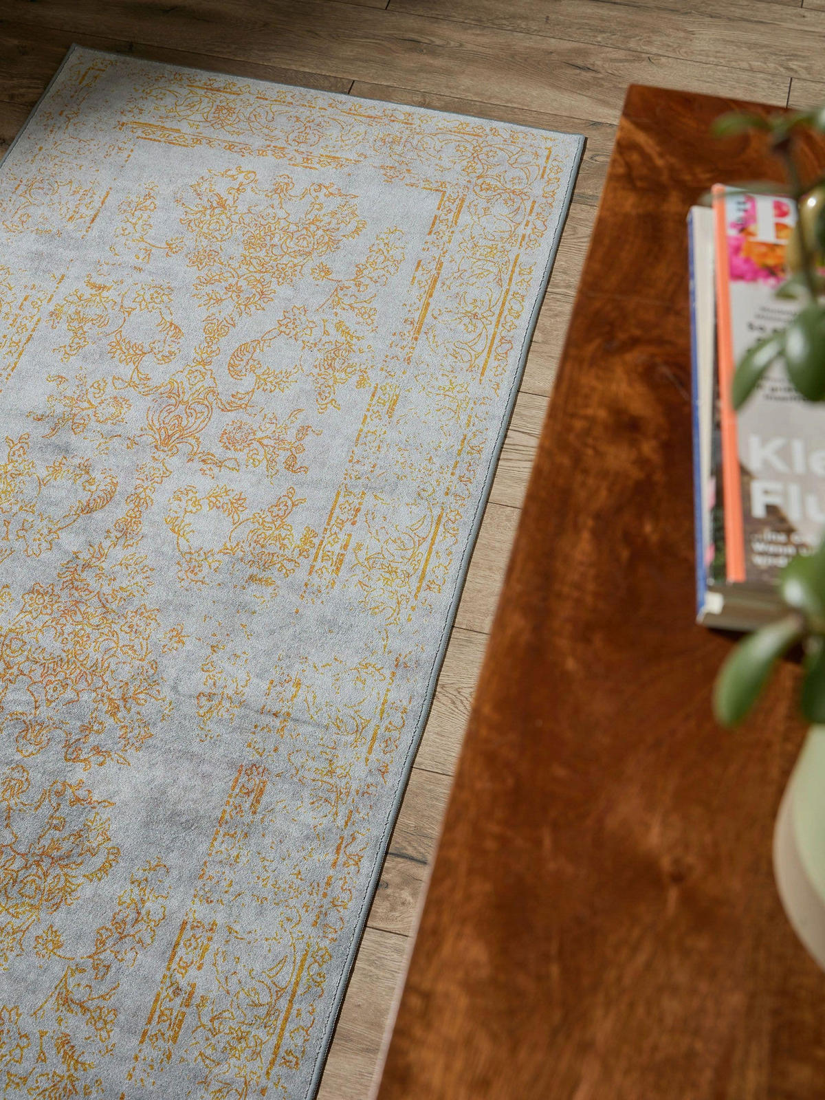 VINTAGE-LÄUFER Miray waschbar 80/240 cm - Orange/Grau, Kunststoff (80/240cm) - benuta Nest