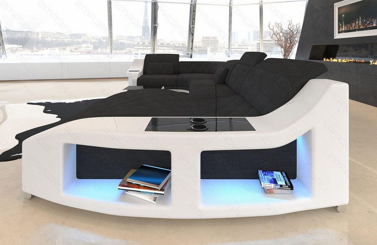 WOHNLANDSCHAFT Stoff Sofa Swing U Form Schwarz Weiß Strukturstoff - Schwarz, Kunststoff (404/90/220cm)