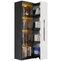 VITRINE 70×40×160 cm aus MDF mit LED Vitrine und seitlichem Auszug in Schwarz Weiß - Schwarz, Holzwerkstoff (70/160/40cm) - Luhomfu