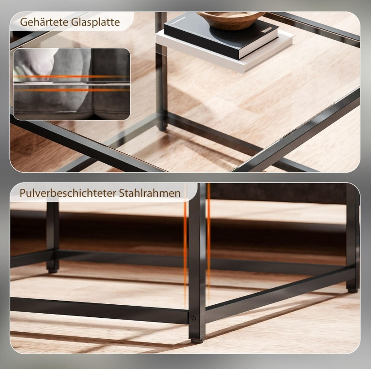 COUCHTISCH aus gehärtetem 68x68x39 cm Glas und Stahl 68x68x39 cm Schwarz - Schwarz, Glas (68/68/39cm) - IVMEU