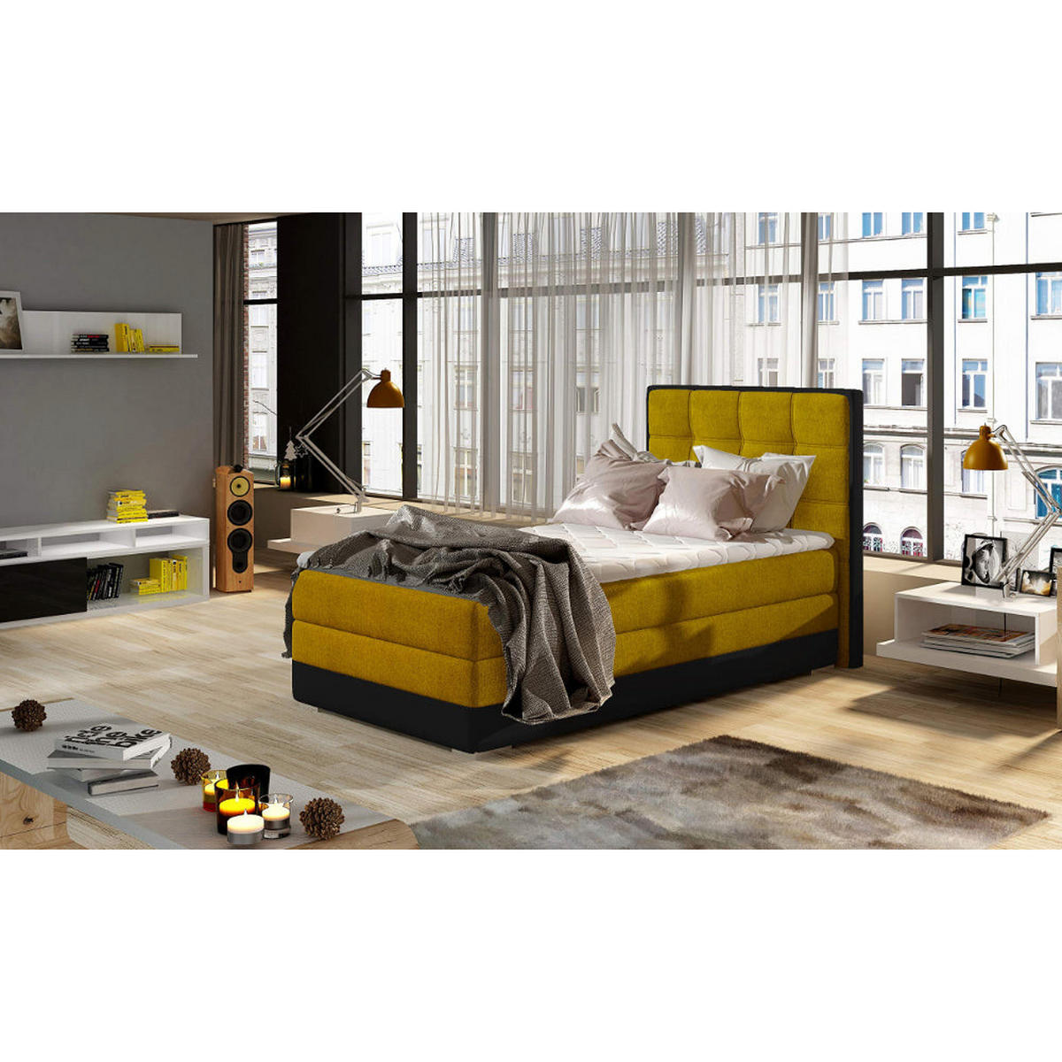 BOXBETT Aster 90x200 cm Bonellfederkern inkl - Gelb, Holz/Textil (90/200cm) - Best For Home