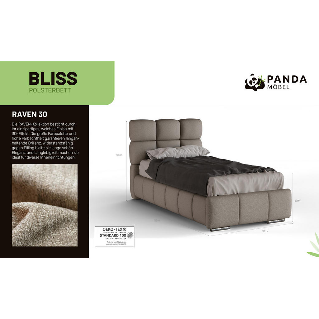 Thumbnail - Panda Möbel Polsterbett, Braun, Holz, Mode, 90x206 cm, Oeko-Tex® Standard 100, Schlafzimmer, Betten, Polsterbetten