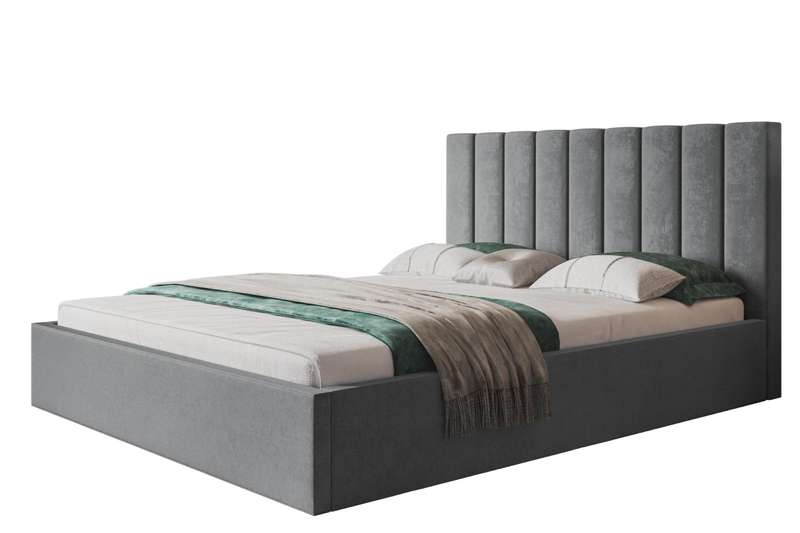 BETT 180x200 - Polsterbett mit Bettkasten und Metallrahmen - Modern Betten - Weicher Jasminstoff - Kollektion Sapporo - Grau - Grau, Holz/Textil (180/200cm) - Alpi-Möbel