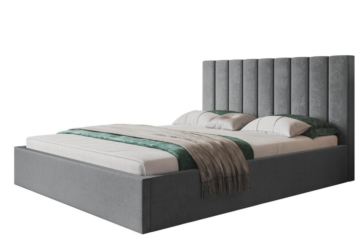 BETT 180x200 - Polsterbett mit Bettkasten und Metallrahmen - Modern Betten - Weicher Jasminstoff - Kollektion Sapporo - Grau - Grau, Holz/Textil (180/200cm) - Alpi-Möbel