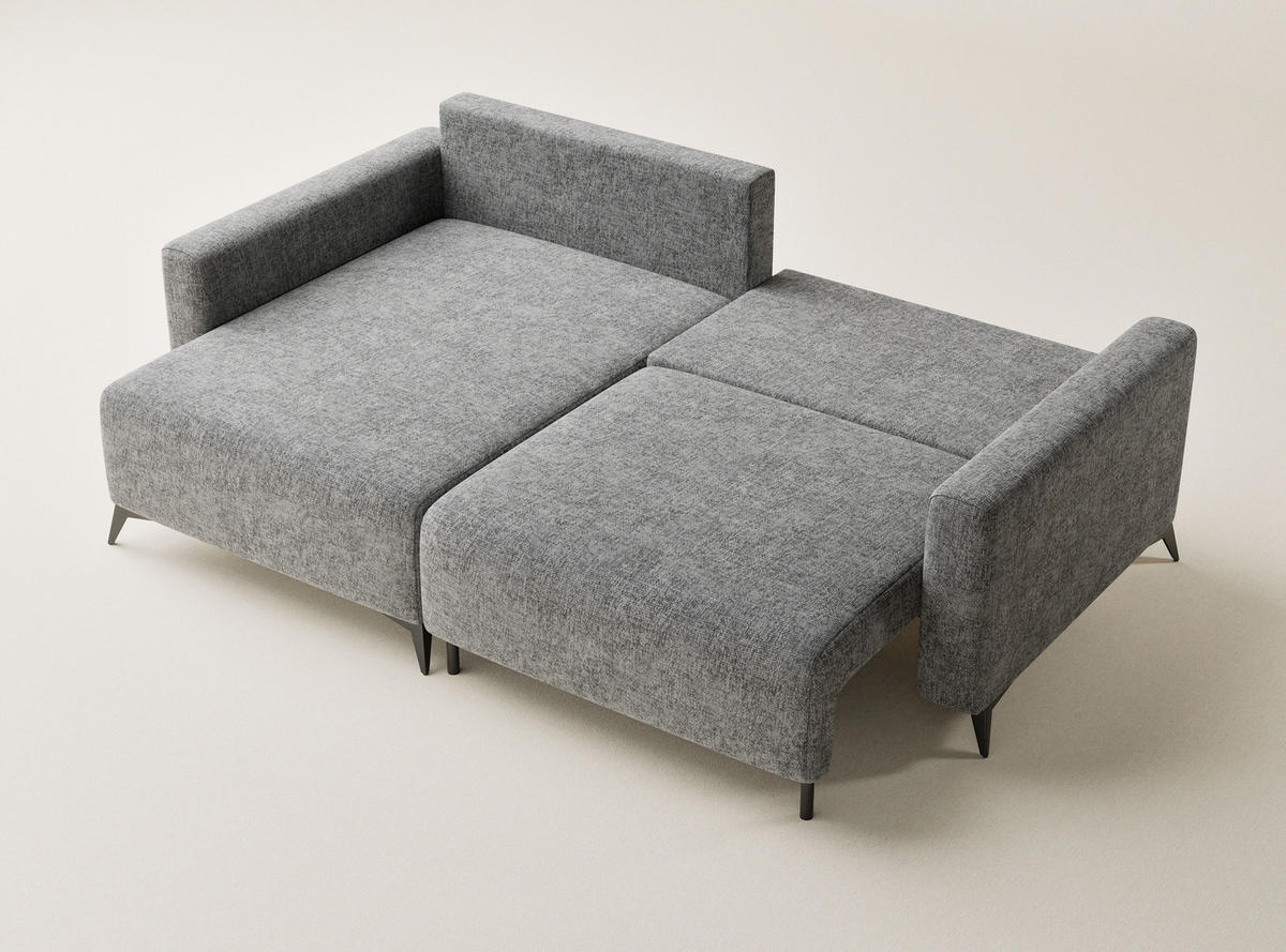 ECKSOFA MIT SCHLAFFUNKTION Leon Grau Chenille-Stoff - Schwarz/Grau, Holz/Holzwerkstoff (148/239cm) - Maison de Reve