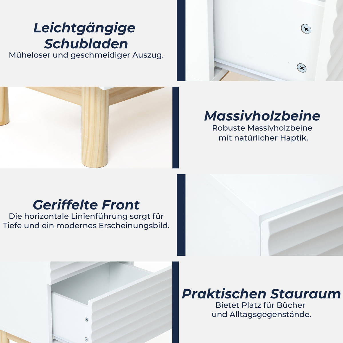 NACHTTISCH Weiß mit 2 Schubladen | B40 x T30 x H55 cm - Weiß, Holz/Holzwerkstoff (40/50/30cm) - Hometopia
