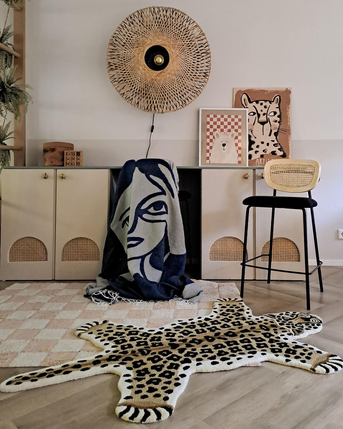 BAROVÁ ŽIDLE sada 2 ks Ratan Černá Mayetta - přírodní, textil (45/90/43cm) - Beliani