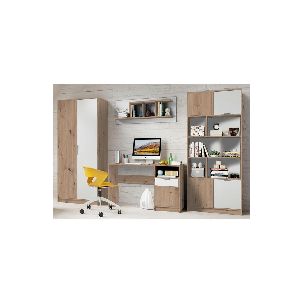 JUGENDZIMMER Karla 4 teilig in Artisan Eiche und Weiß Kinderzimmer Komplett Set - Braun/Weiß, Holzwerkstoff (80/200/120cm)