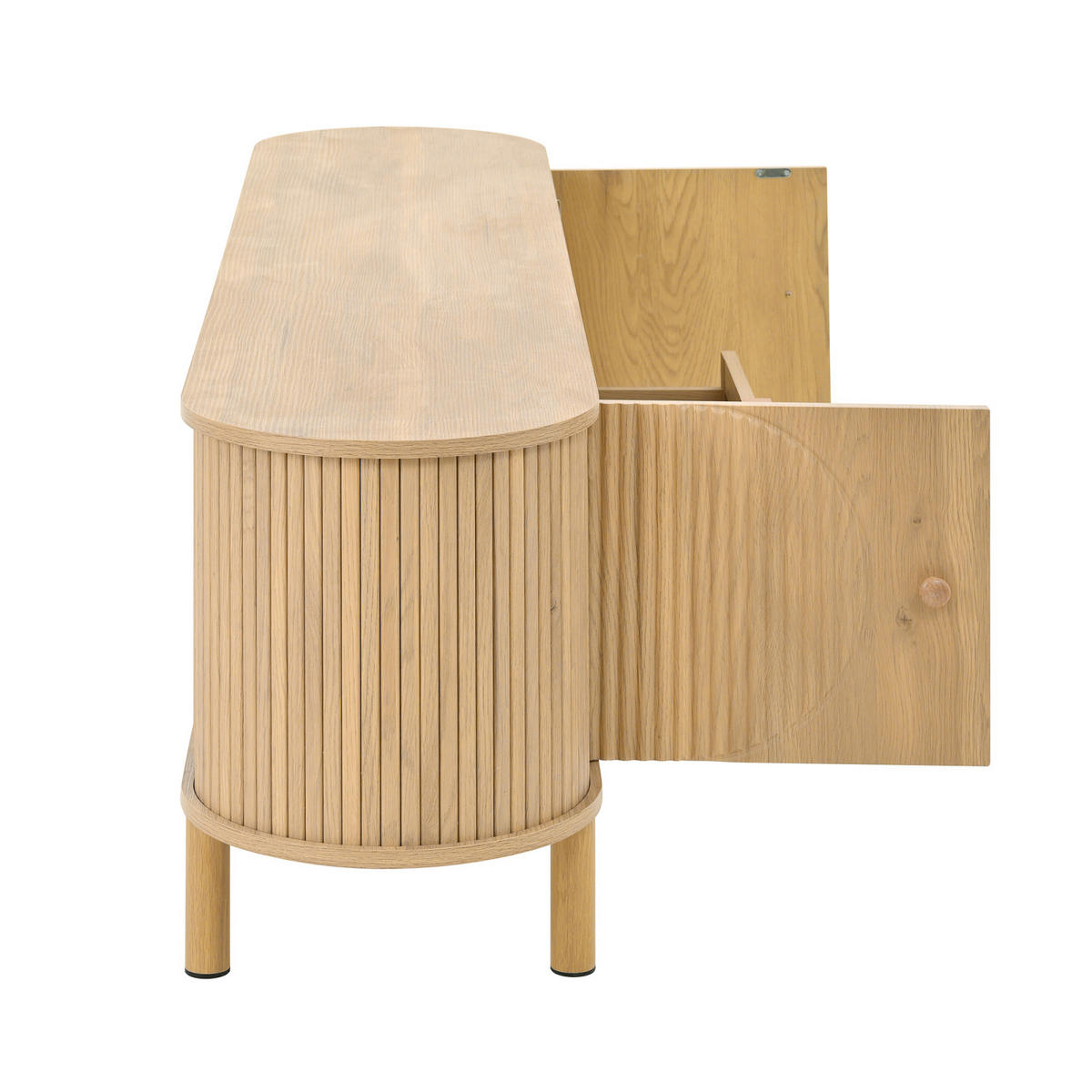 TV Lowboard 175 cm, Rattan-Schubladen, Metallfüße, Holz - Braun, Holz (175/51/36cm)