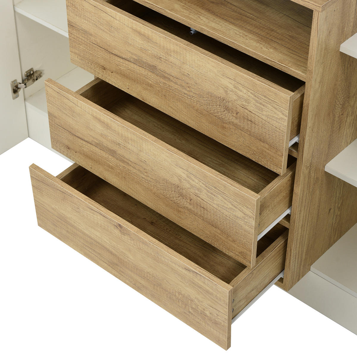 SIDEBOARD 140/77,5/30 cm Weiß und Holzfarbe aus MDF mit LED-Beleuchtung - Naturfarben, Holzwerkstoff (30/77/140cm) - OKMYHOME