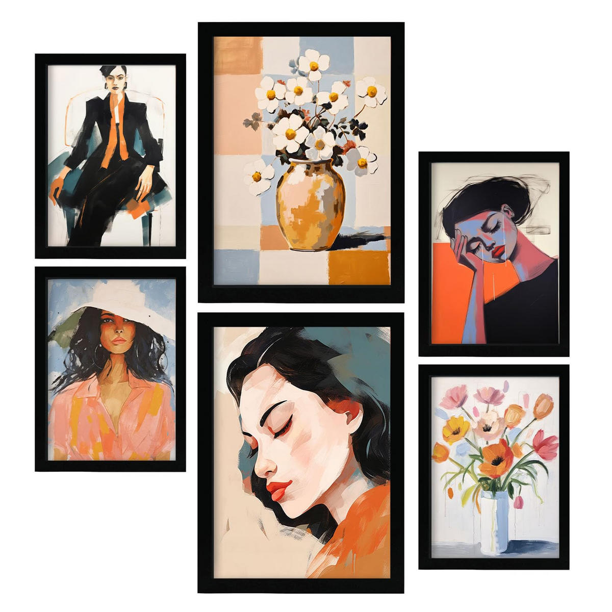 POSTER Set Mit 6 Tapfere Frau A3 & A4 Schwarzer Rahmen - Schwarz, Papier (29/3cm) - Nacnic