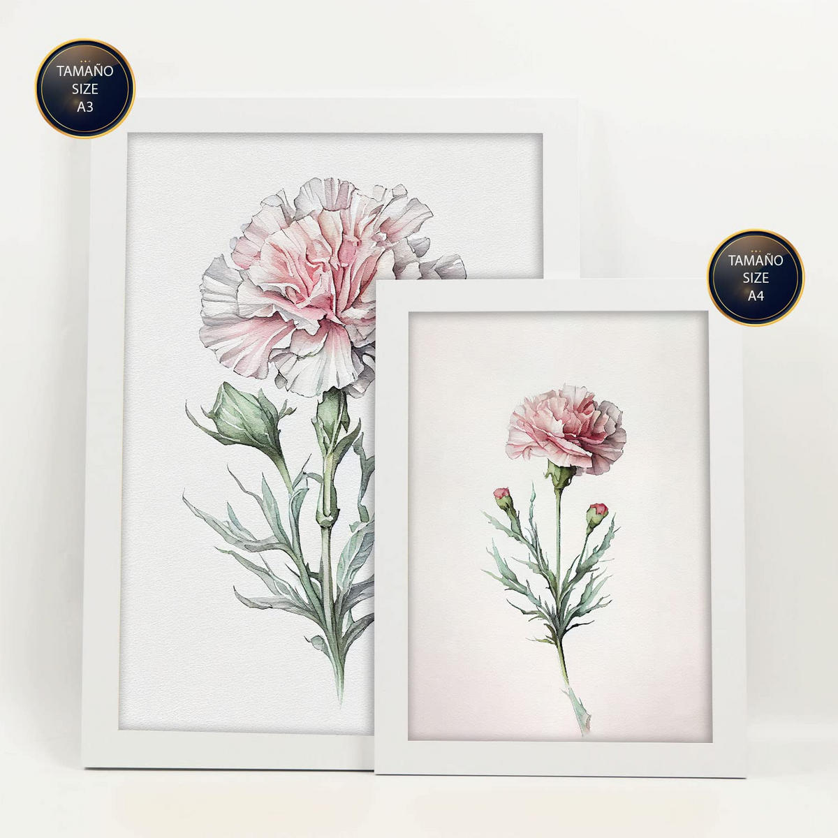 POSTER Set Mit 6 Hellrosa Blumen Vollfarbige Natur Und Botanikdrucke Mit Blumenmotiven Auf Reinweißen Hintergründen A3 & A4 Weißer Rahmen - Weiß, Papier (29/3cm) - Nacnic