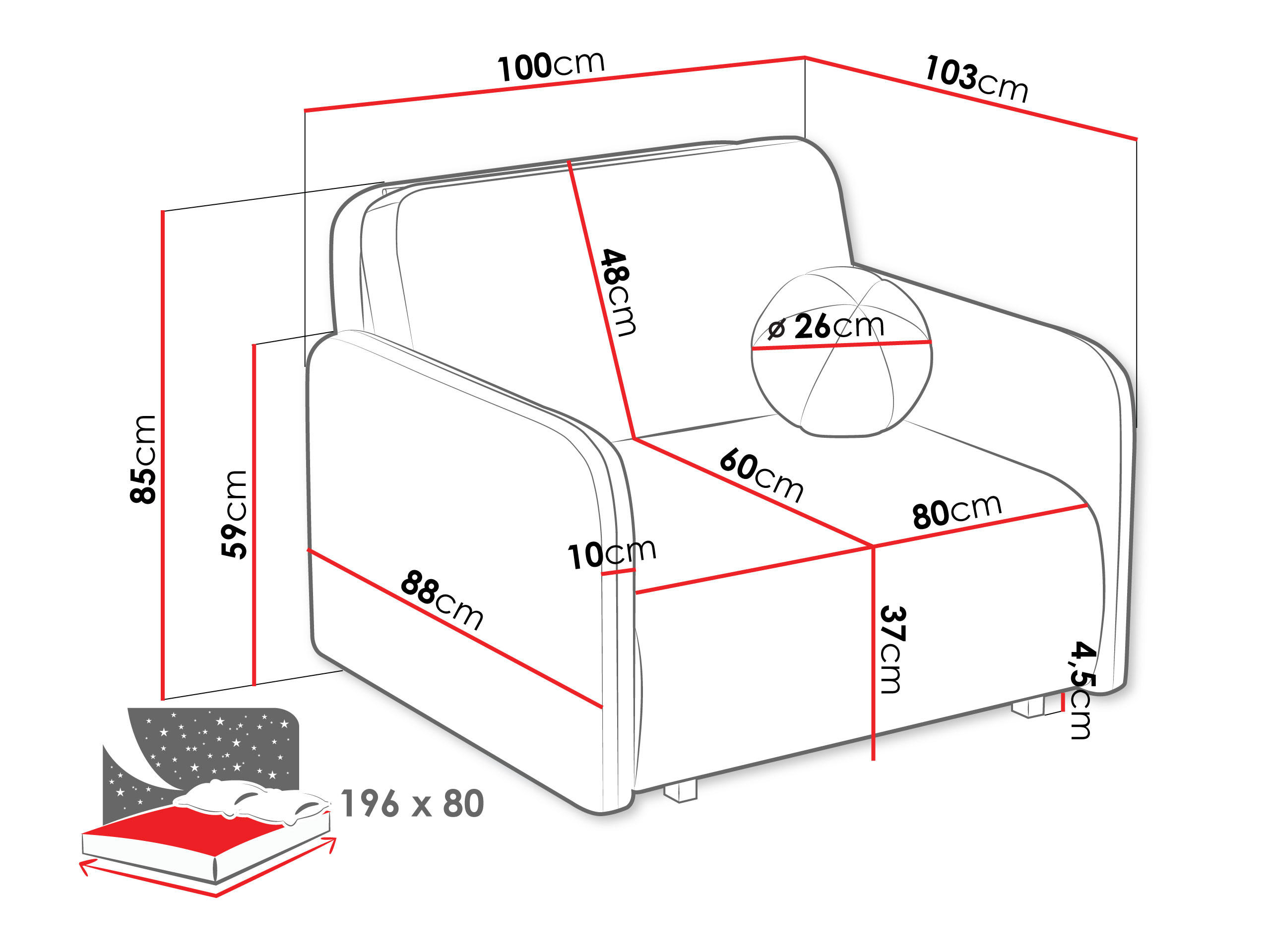 Thumbnail - Mirjan24 Schlafsofa, Türkis, Textil, Kiefer, 1-Sitzer, Rechteckig, 100x85x103 cm, Wohnzimmer, Sofas & Couches, Schlafsof...