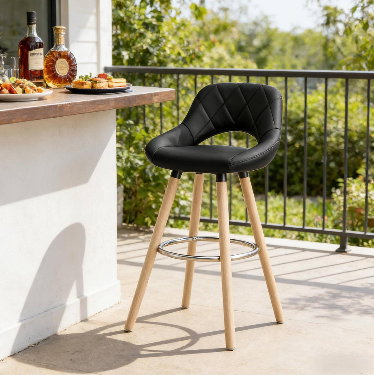 BARHOCKER mit Rückenlehne Sitzhöhe 68 cm Kunstleder Schwarz - Schwarz, Holz (40/70/43cm) - Meubliv