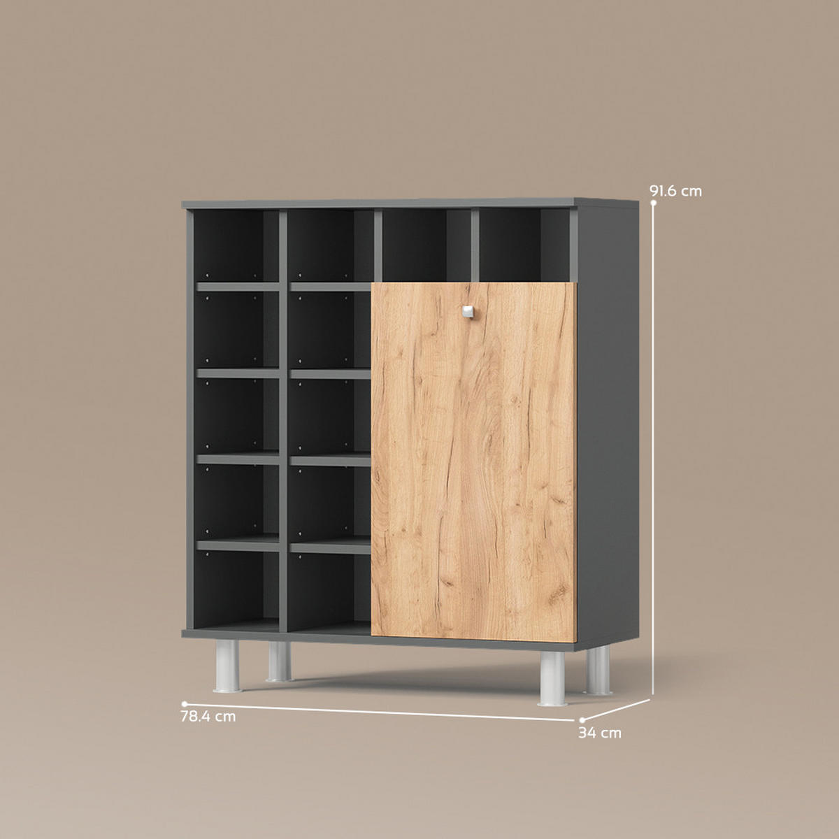 BADSCHRANK Fucino Anthrazit/Goldkraft Eiche 78.4 x 91.6 cm - Honigeiche/Anthrazit, Holzwerkstoff (78.4/91.6/34cm) - Livinity®