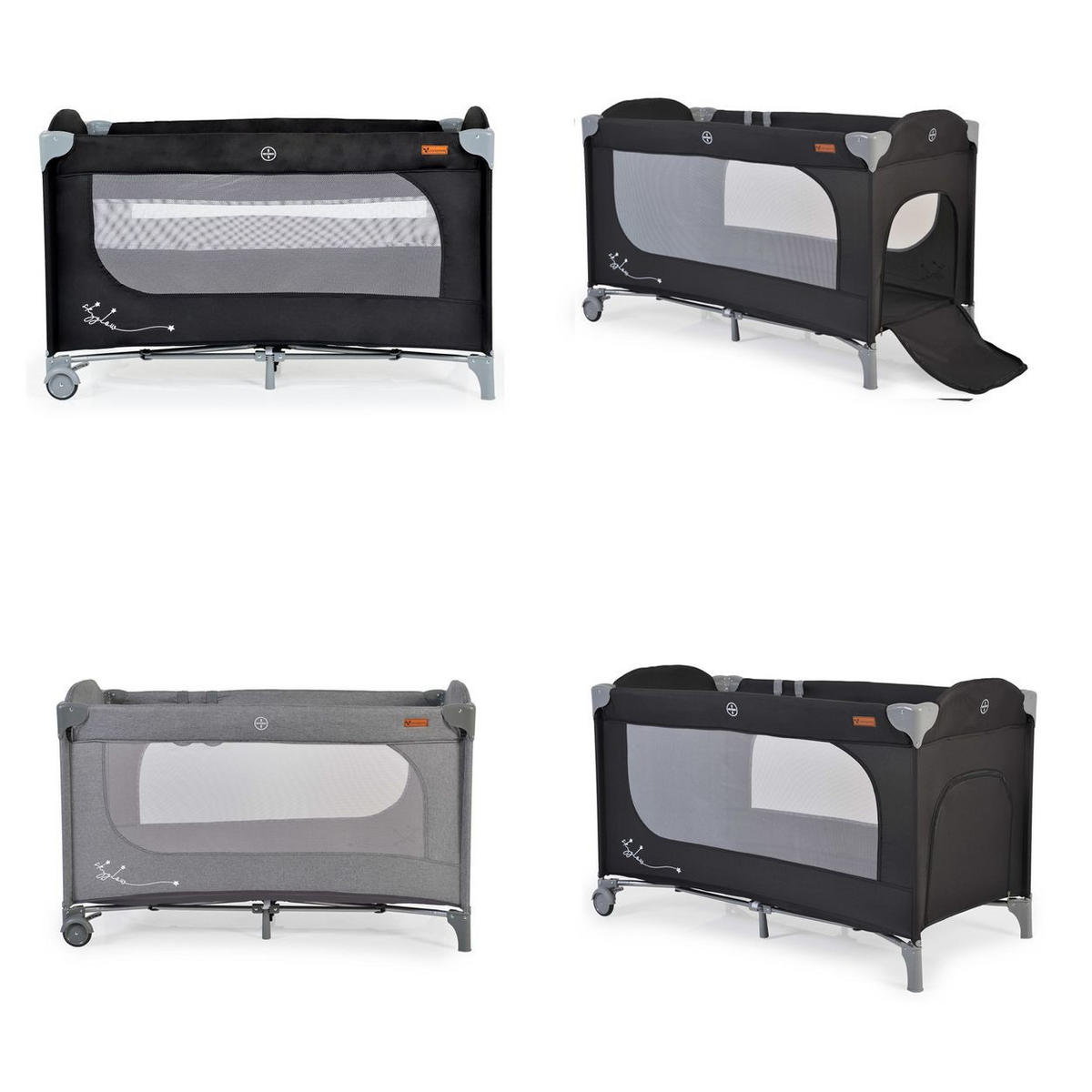 REISEBETT Skyglow 2 Ebenen schwarz Räder Matratze Seiteneingang Tasche Bremsen - Schwarz, Kunststoff (60/120cm) - Cangaroo