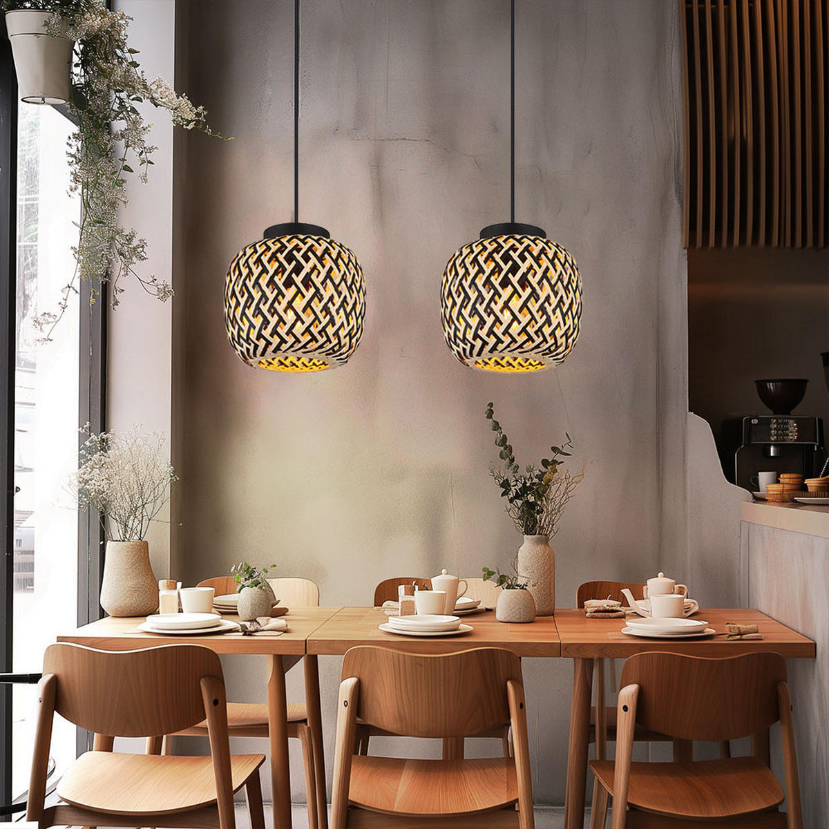 LED PENDELLEUCHTE Metall Bambus Braun - Braun, Holz (20/20/120cm) - Globo Lighting