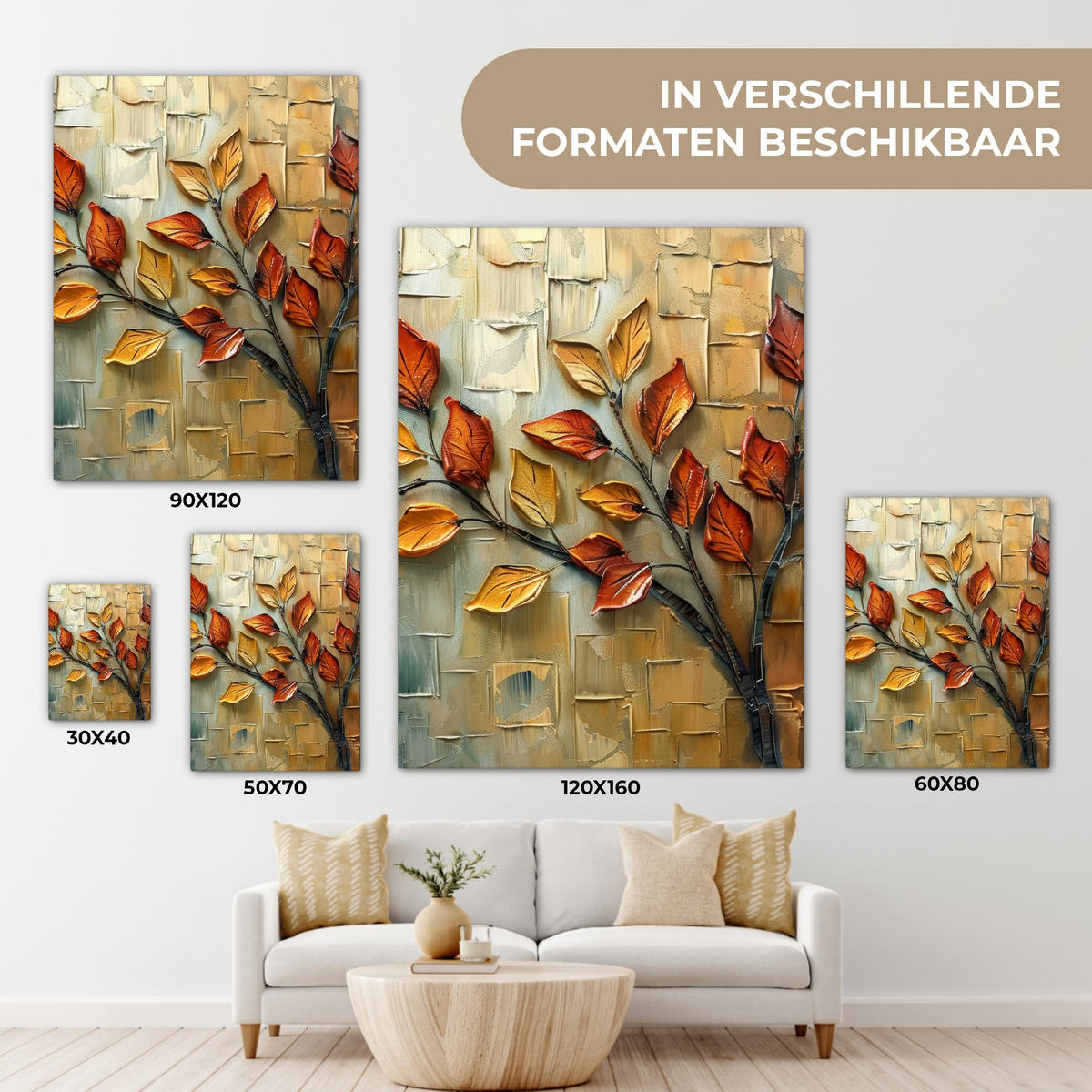 LEINWANDBILD Baum - Abstrakt - Natur - Kunst Room Decor 30x40 cm - Goldfarben, Textil (30/40cm) - MuchoWow