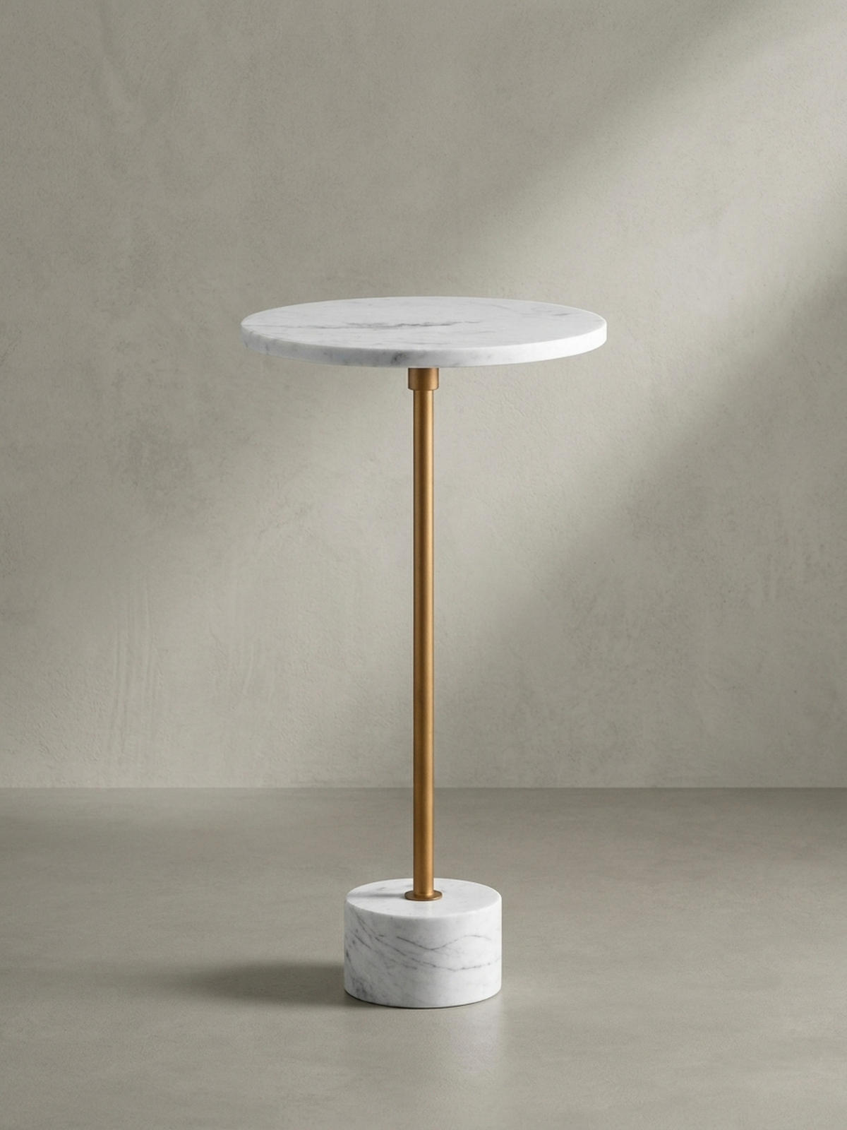 BEISTELLTISCH – Rund Echter Marmor Weiß Gold 30x30x55,5 cm - Weiß, Metall (30/30/56cm) - KADIMA DESIGN