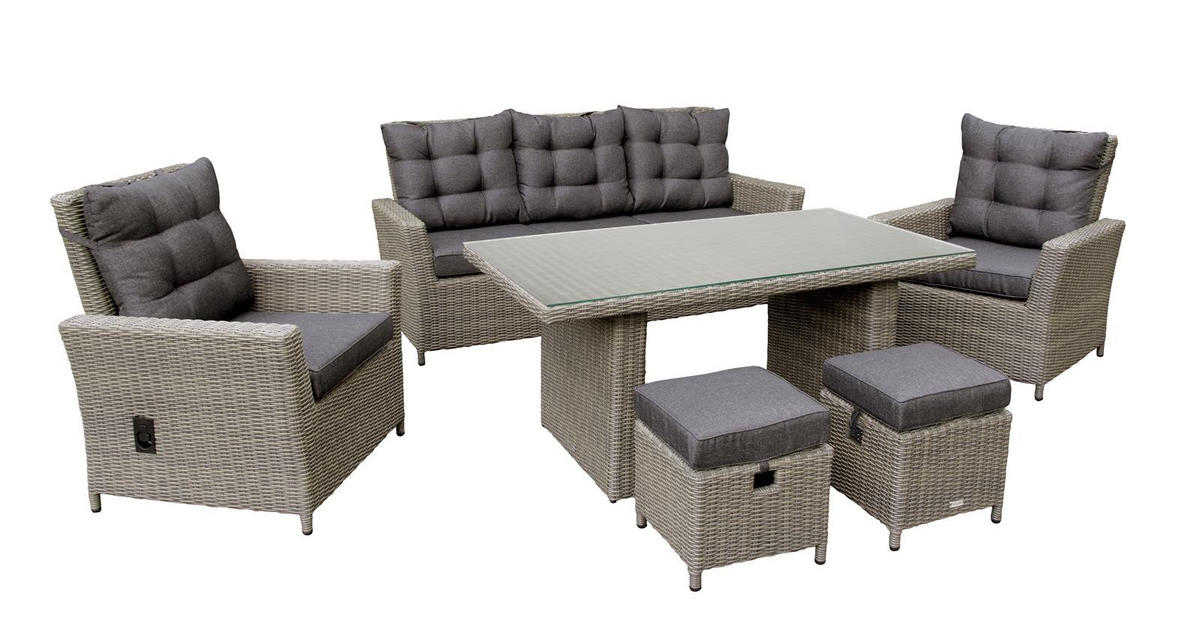 DININGLOUNGE-SET Asti Braun-Melierung, Polyrattan, 7 Personen - Braun, Naturmaterialien - bellavista - Home & Garden