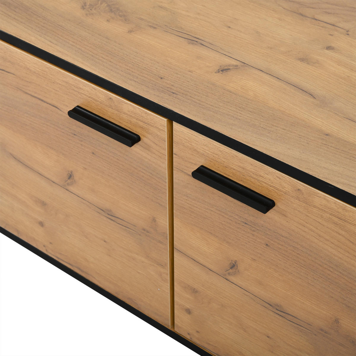 LOWBOARD in Schwarz und Naturfarben mit 1 Schublade und 3 Schränken für Wohnzimmer, B180/T32,5/H50 cm - Schwarz/Naturfarben, Holzwerkstoff (180/50/32.5cm) - STILVORA