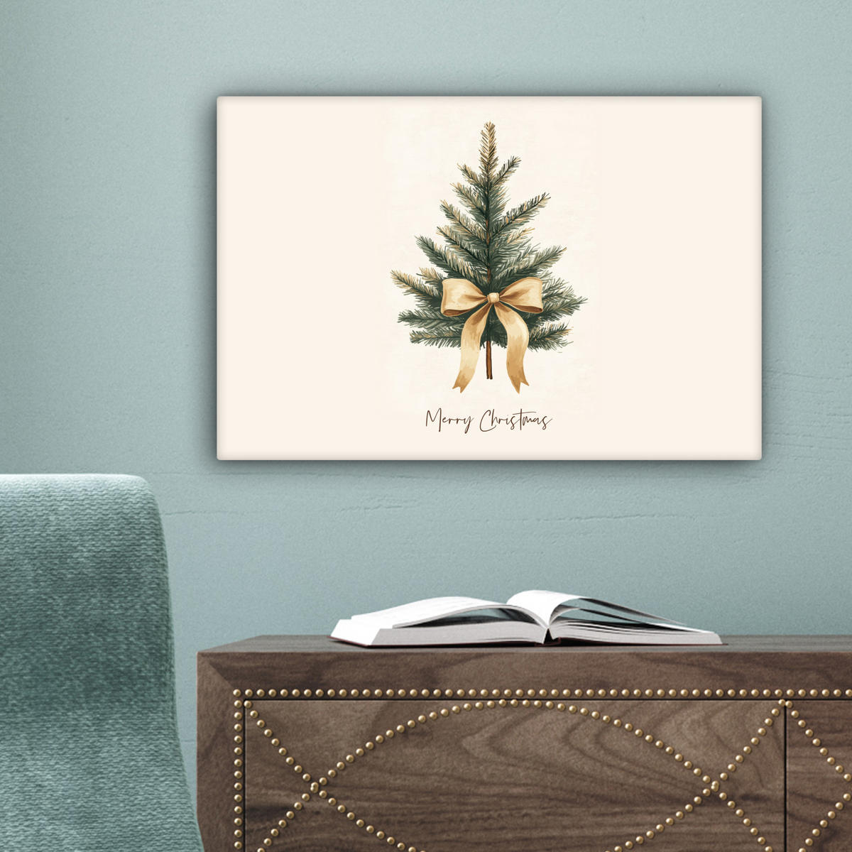 LEINWANDBILD Weihnachtsbaum - Weihnachten - Frohe Weihnachten - Beige 30x20 cm - Sandfarben, Textil (30/20cm) - MuchoWow