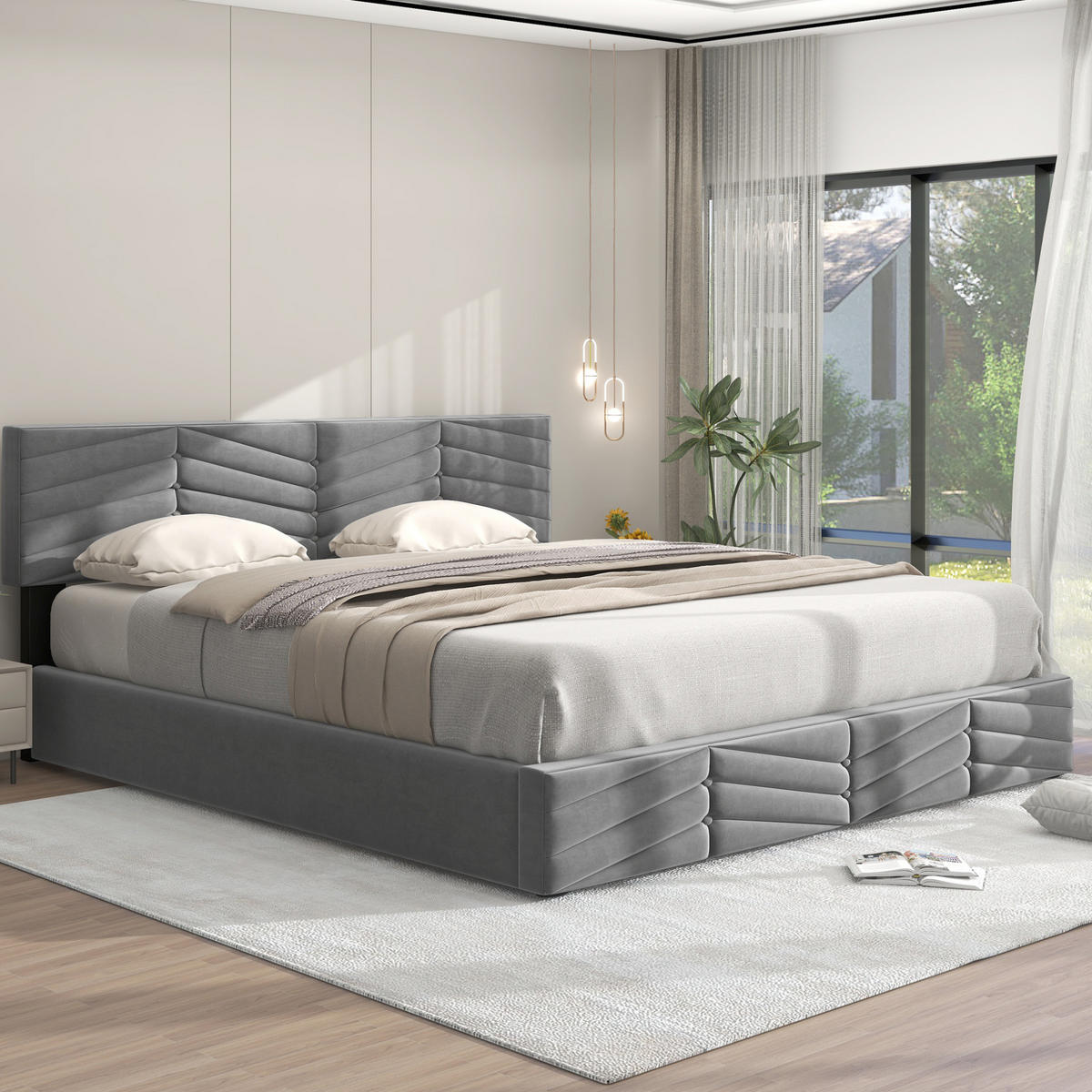 POLSTERBETT mit Bettkasten 160x200 cm Samt Grau - Grau, Metall (160/200cm) - Meubliv