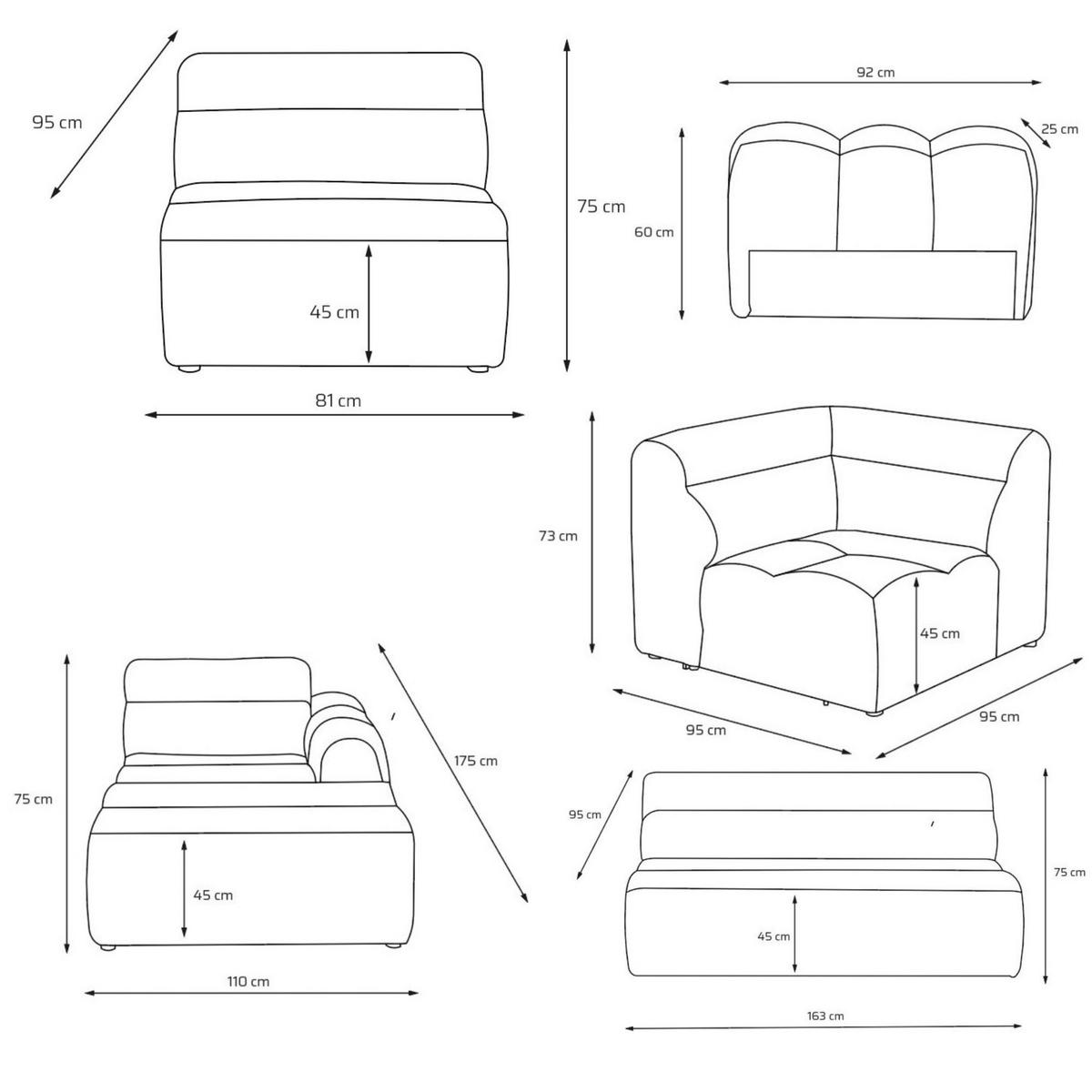 6-SITZER modulares Wohnlandschaft U XXL VEER SET 3 Links, 368 x 200 cm, Chenille Webstoff Anthrazit - Anthrazit/Schwarz, Holz/Kunststoff (368/75/200cm) - Muffo