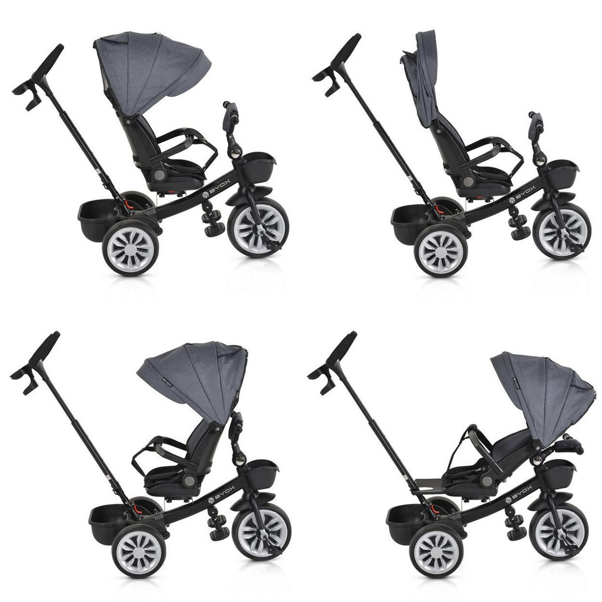 DREIRAD Space 3 in 1 grau Getränkehalter, Korb, Schiebegriff, EVA-Räder - Grau, Metall (89/51/98cm)