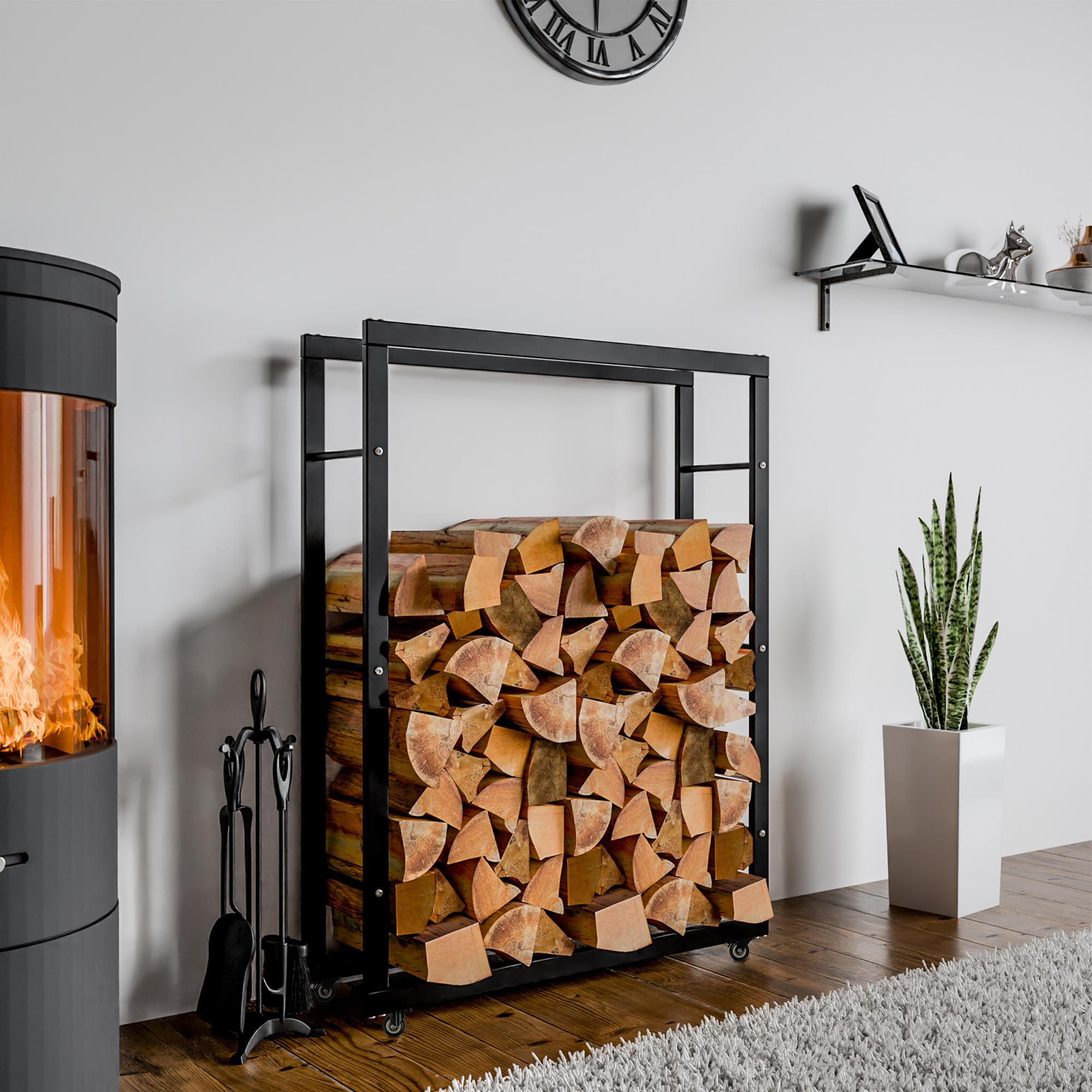 KAMINHOLZREGAL 80/25/125 cm Metall schwarz - Schwarz, Metall (80/125/25cm) - CLP