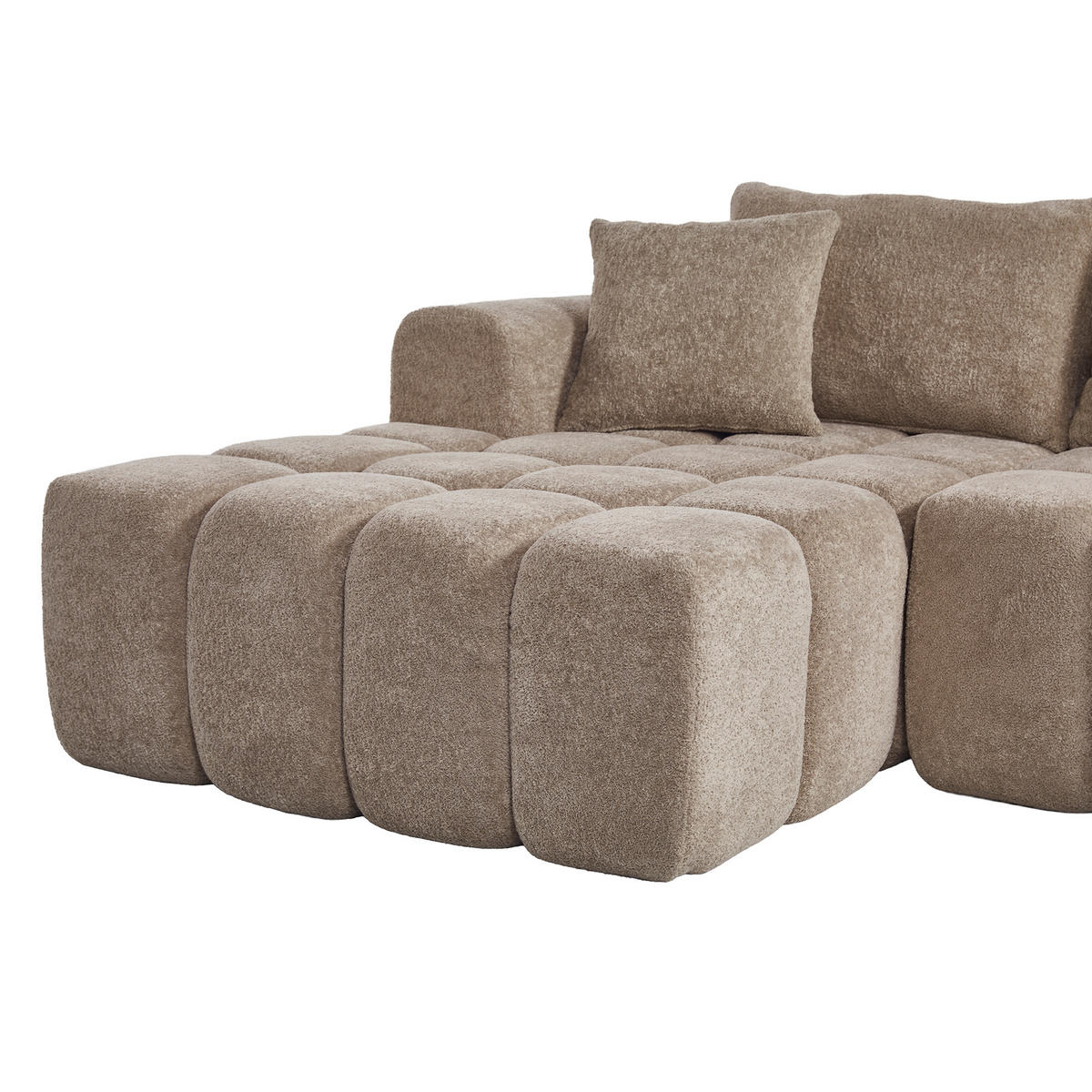 ECKSOFA L-Form 3-Sitzer in Taupe aus Samt mit linker Chaiselongue - Taupe, Textil (250/160cm) - CHICFURN