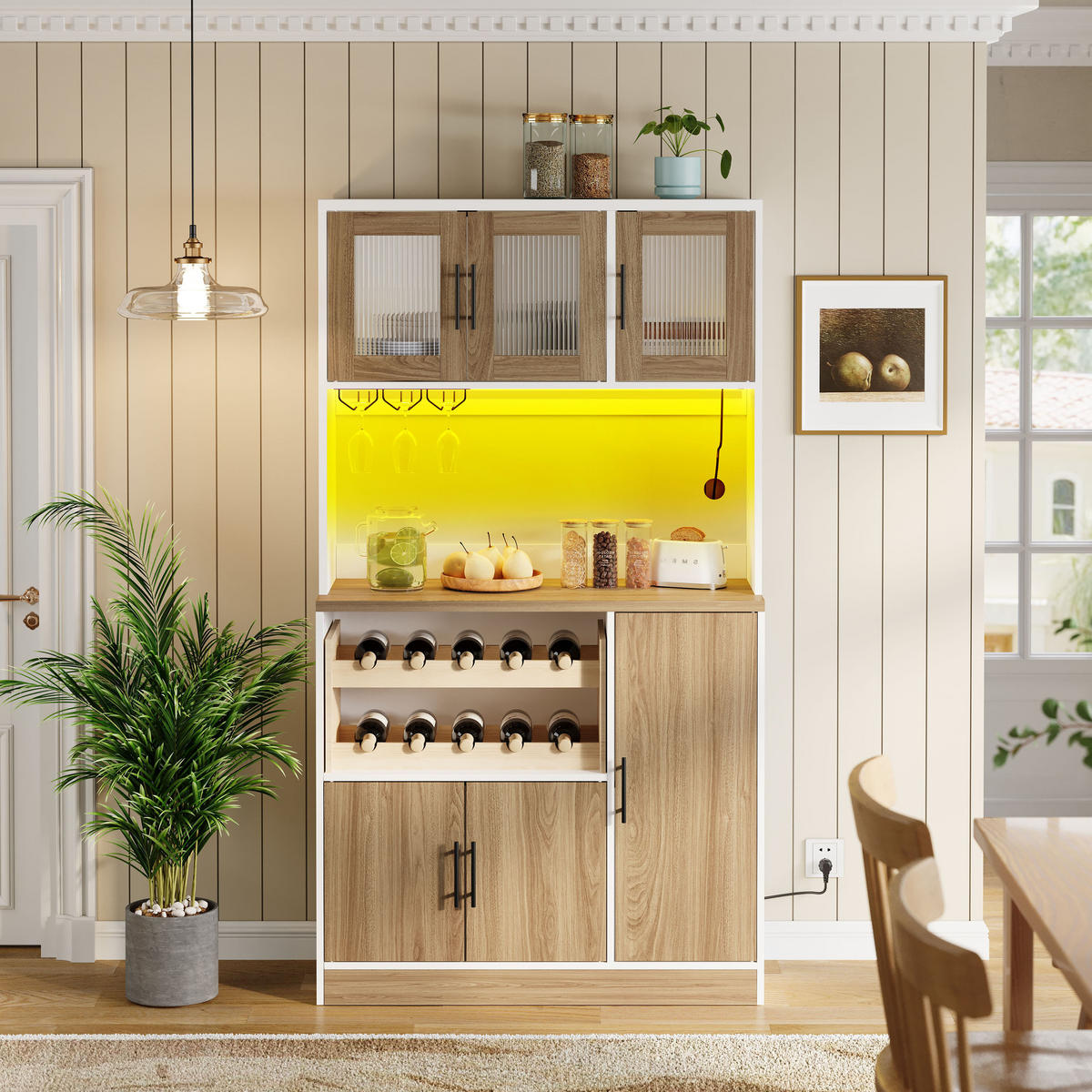 BUFFET 100/40/180 cm weiß/eichefarben aus MDF mit LED - Weiß, Holzwerkstoff (100/180/40cm) - OKWISH