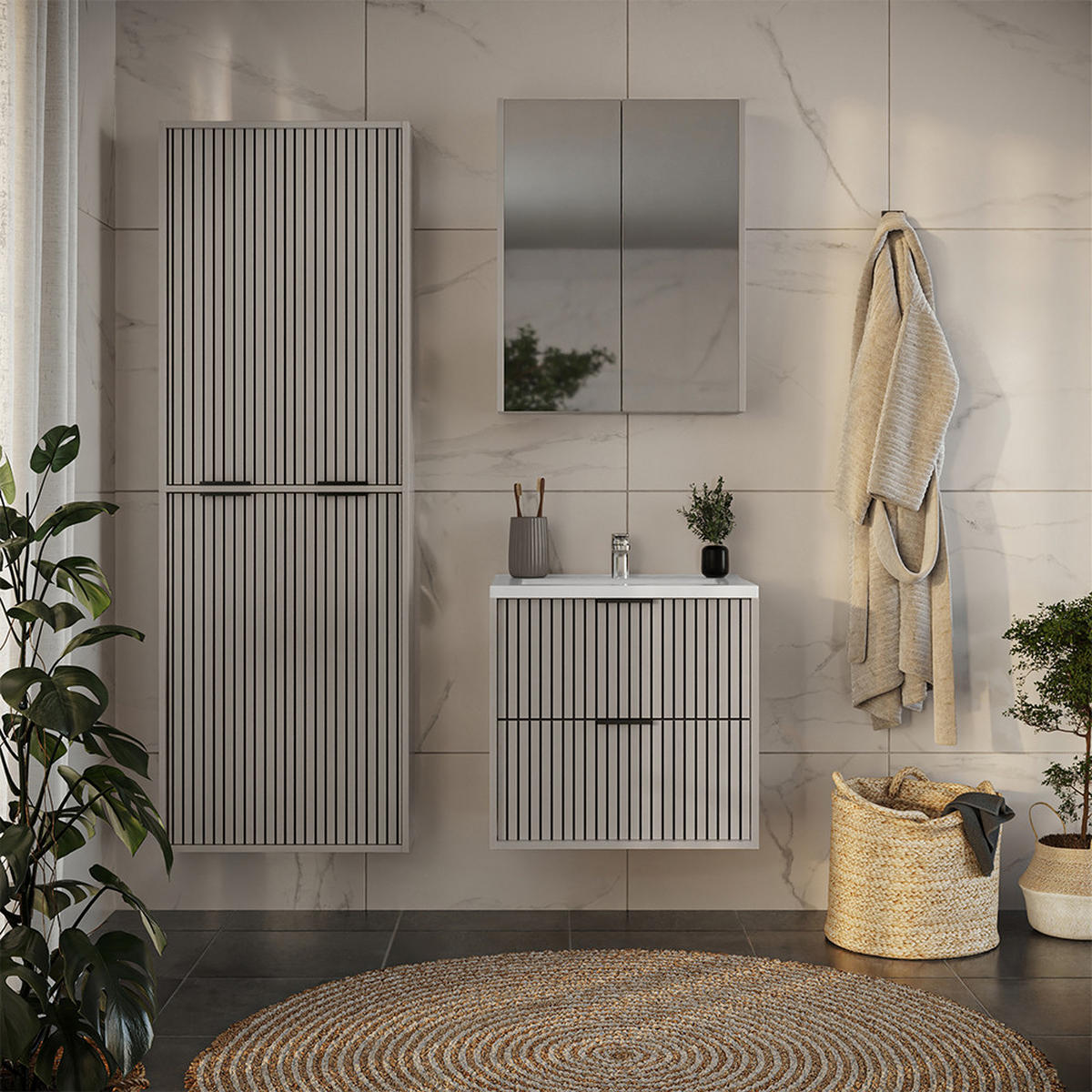 BADMÖBEL-SET Ruford Cashmere 4 Teile - Kaschmir, Holzwerkstoff (60/57/45cm) - Vicco